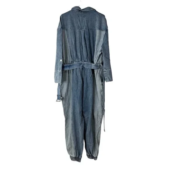 LAtiste by Amy Womens 2X Jumpsuit Blue Two-Tone Denim Long Sleeve One-Piece NEW - Picture 2 of 5